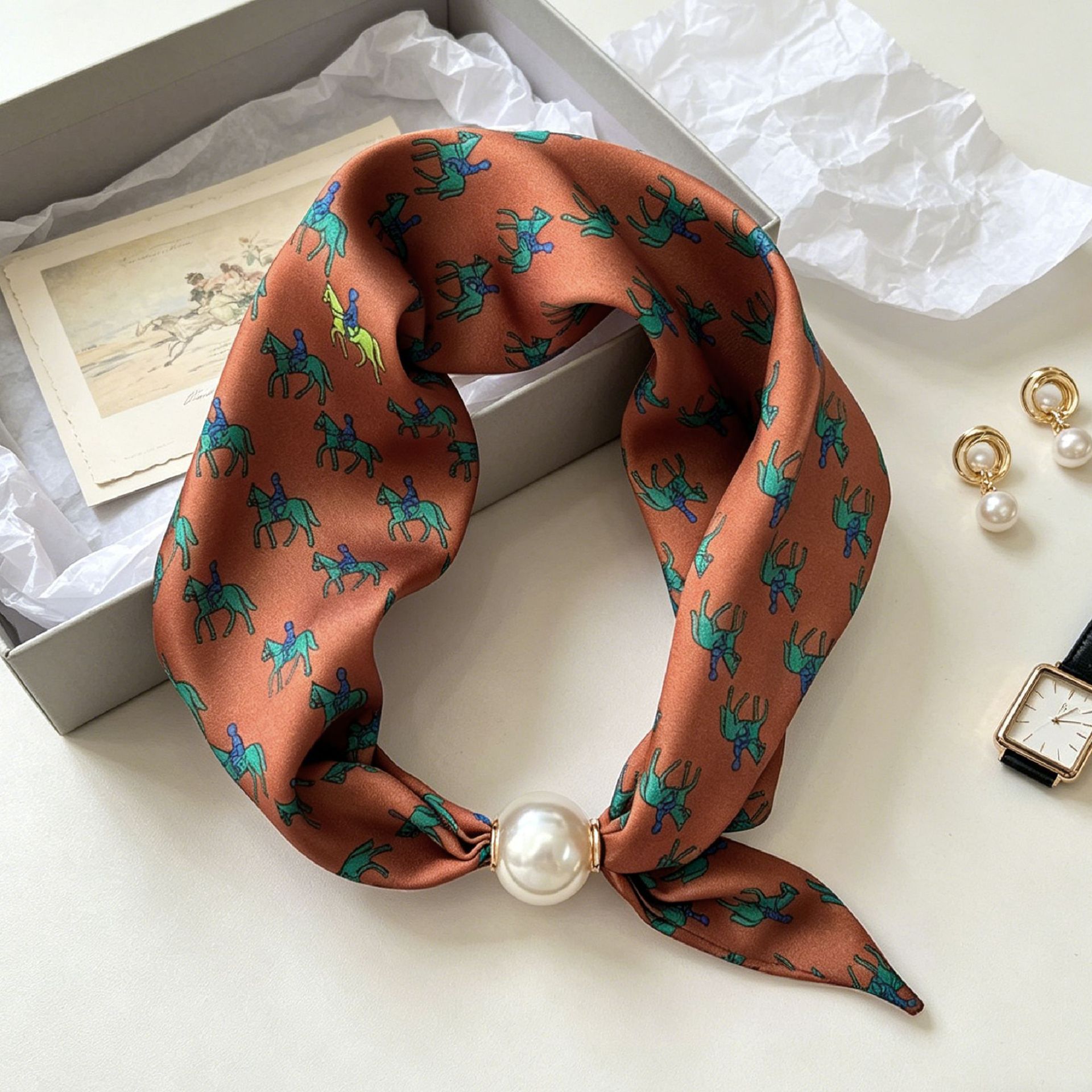 Face Scarf Mask - Lüks Şövalye Inci Manyetik Eşarp Kadın