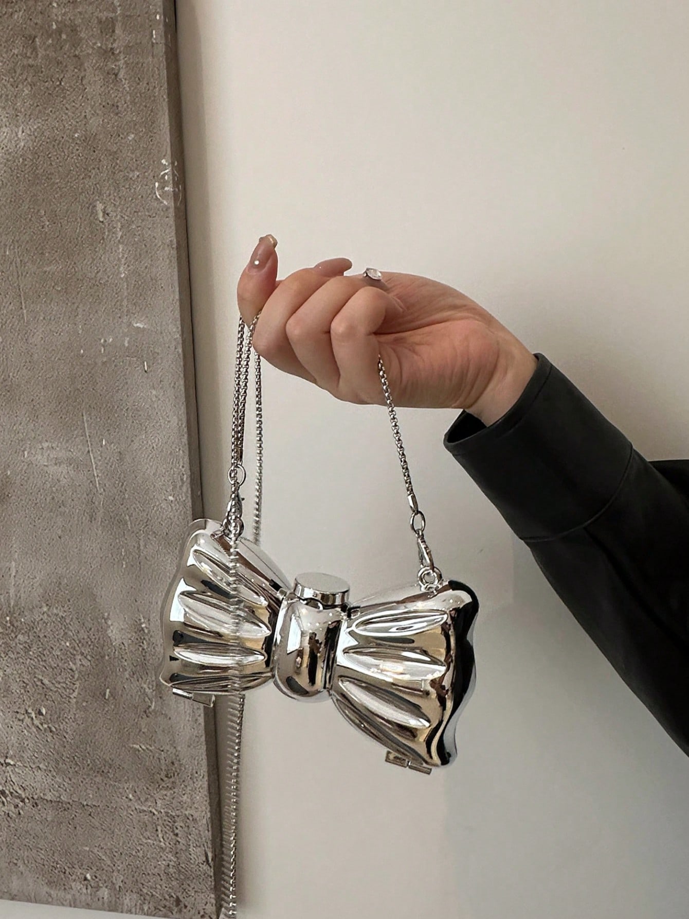Tie Clip Silver - Mini Akrilik, Elektrokaplama Metalik Gümüş Rengi,