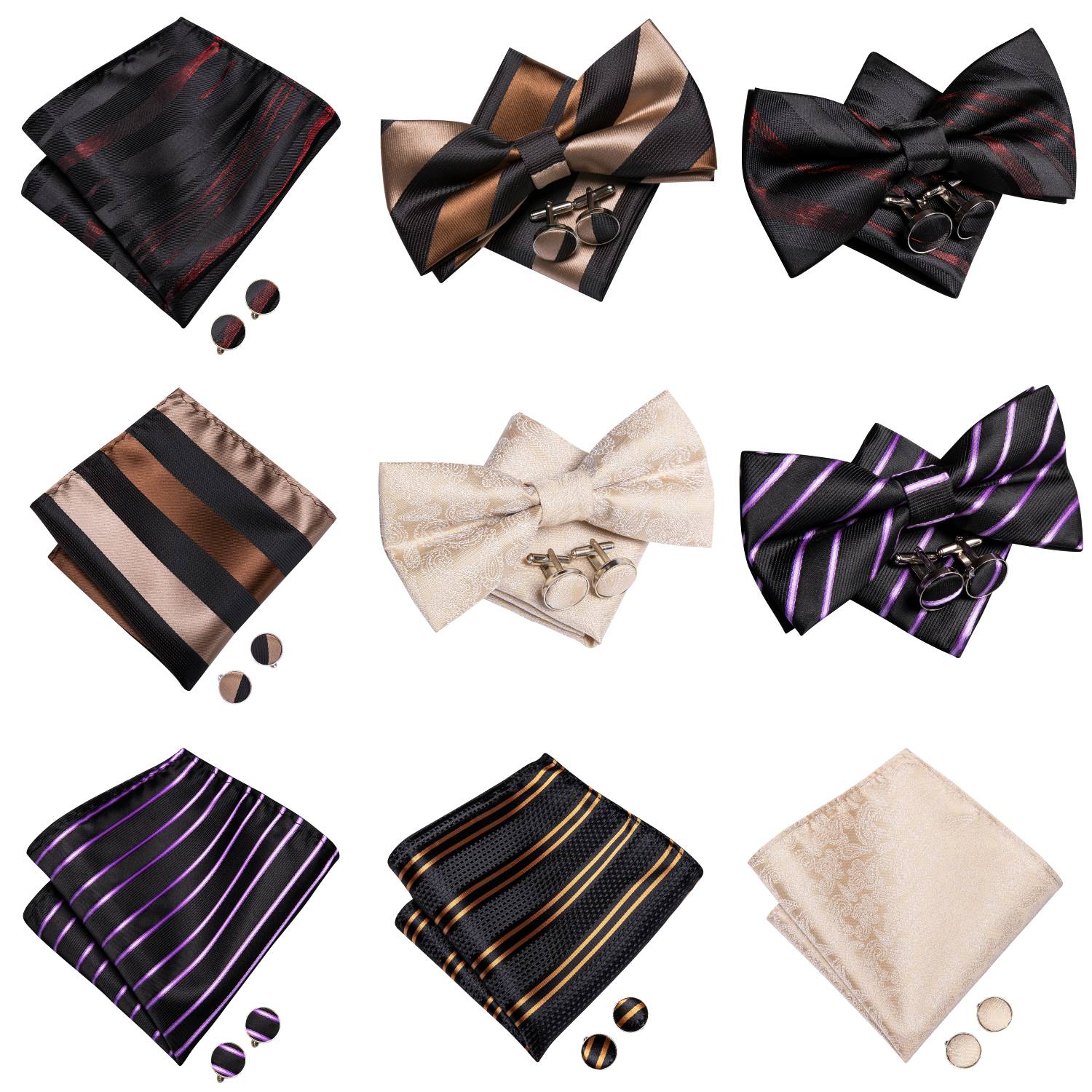 Bow Tie Pre Tied - Erkekler için Papyon, Mendil, Kol Düğmeleri,