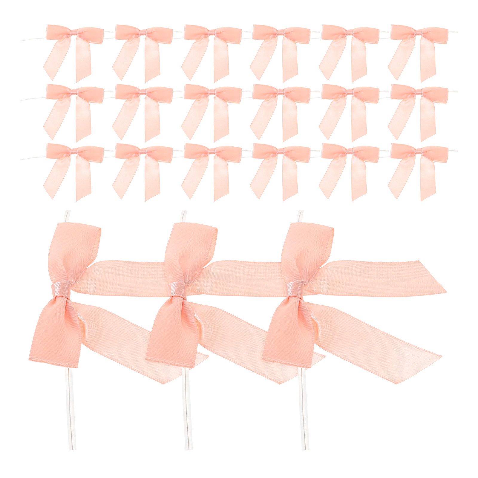 Bow Tie Pre Tied - 50 Adet Pembe Mini Saten Kurdele,